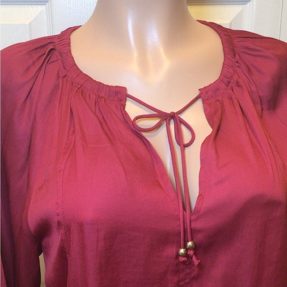 Day + Moon Womens Dark Red Boho Peasant Top Size Small - Picture 3 of 7